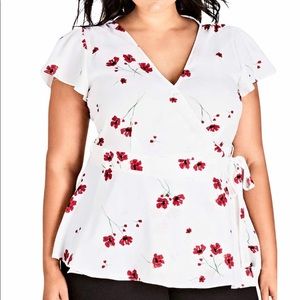 Trendy Plus Size Miss Poppy Printed Wrap Top